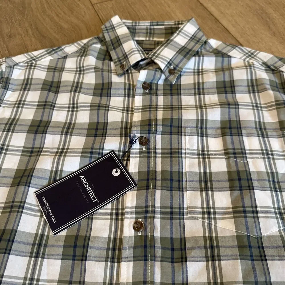 Architect Men's Short Sleeve Button Down‎ Shirt Plaid Sage Size Small NEW - Picture 3 of 9